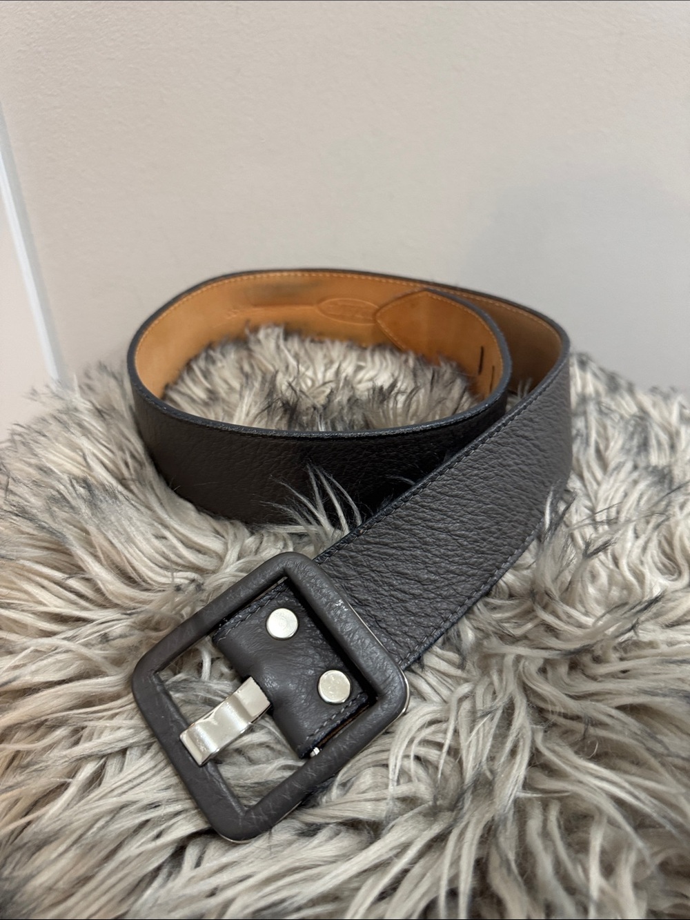 Women’s Black Leather Belt with Matte Square Buckle